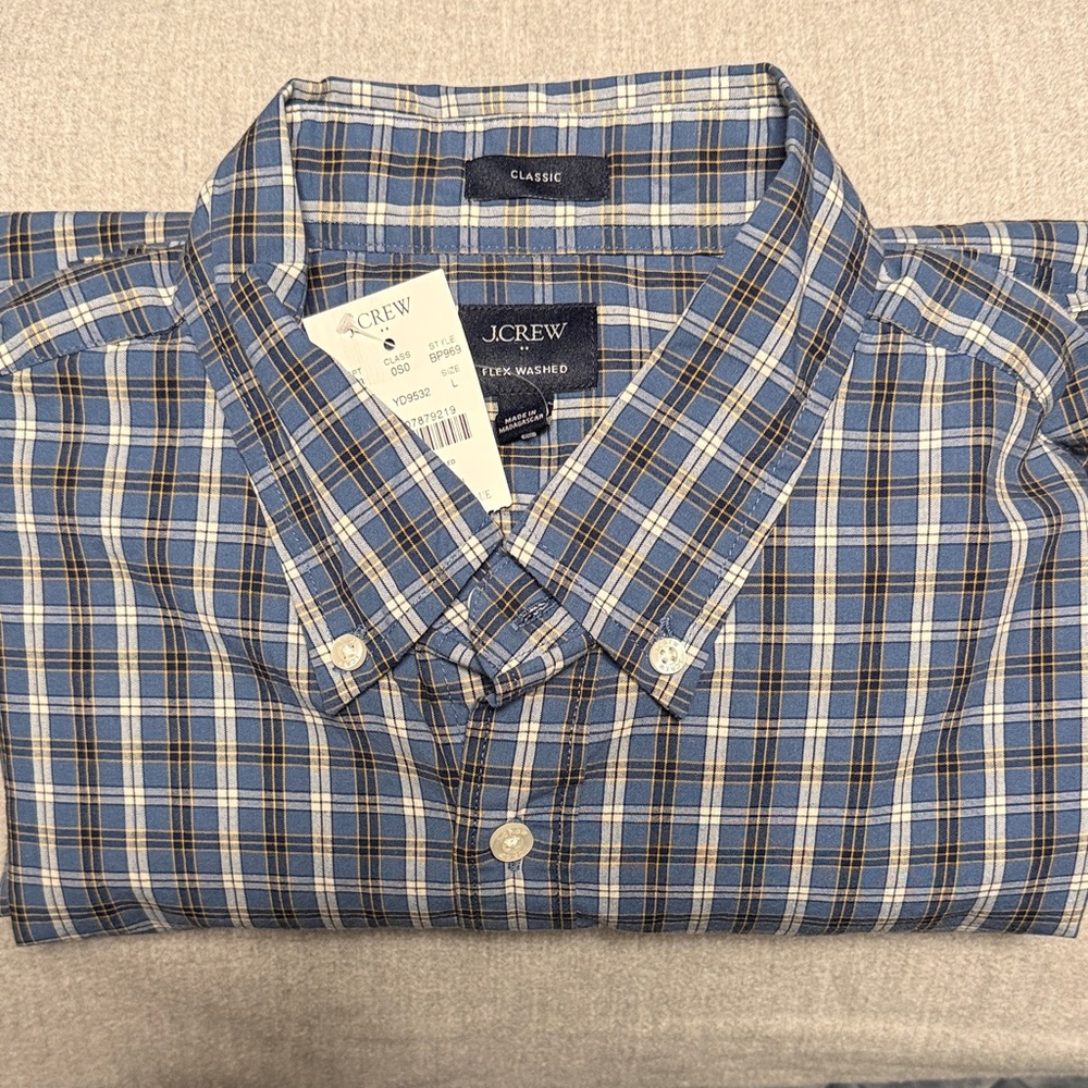 J. Crew Men's Blue and White Checkered Shirt